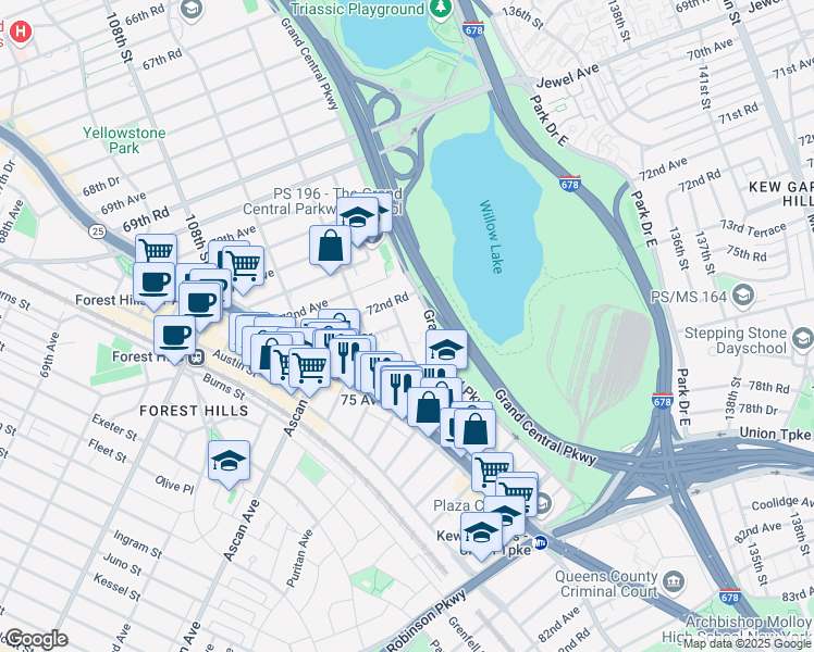 map of restaurants, bars, coffee shops, grocery stores, and more near in Queens