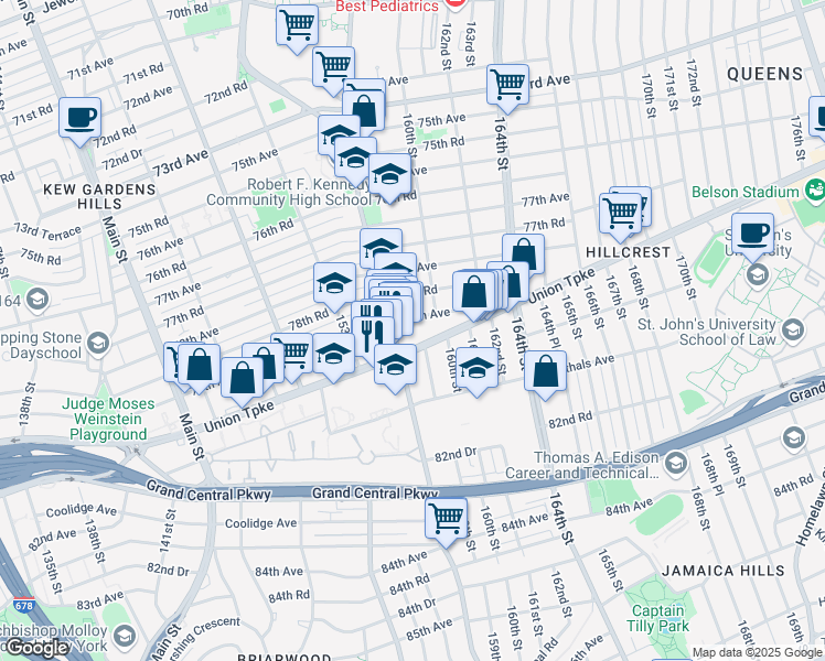 map of restaurants, bars, coffee shops, grocery stores, and more near in Queens