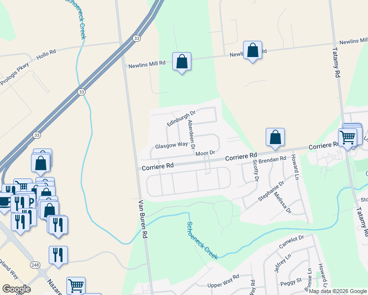 map of restaurants, bars, coffee shops, grocery stores, and more near 74 Moor Drive in Easton