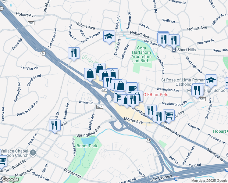 map of restaurants, bars, coffee shops, grocery stores, and more near 764 Morris Turnpike in Essex County