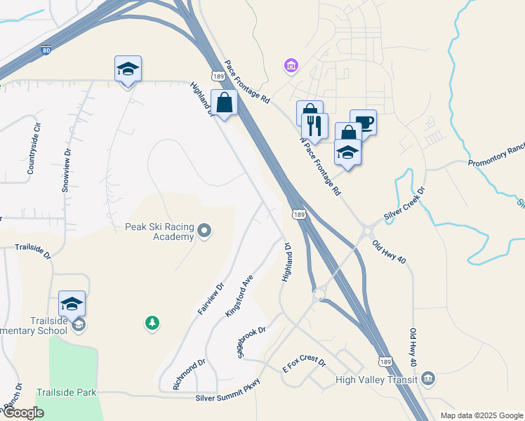 map of restaurants, bars, coffee shops, grocery stores, and more near 6195 Highland Drive in Park City