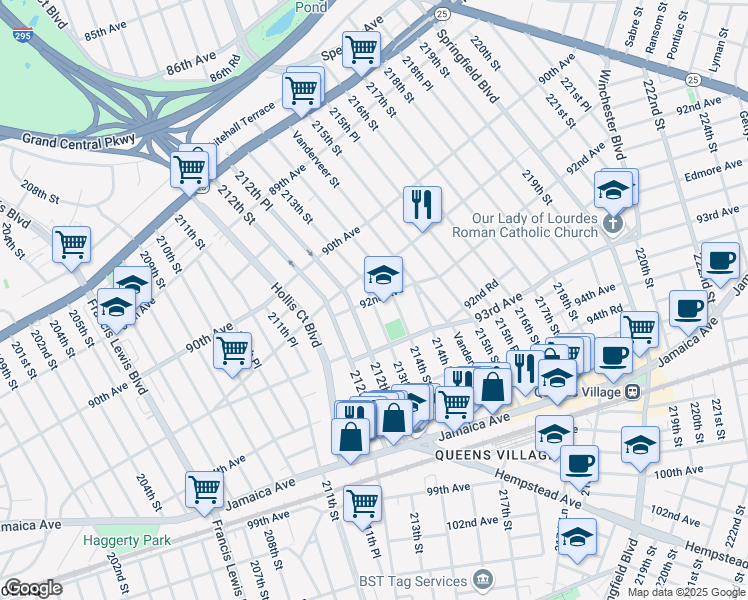 map of restaurants, bars, coffee shops, grocery stores, and more near in Queens