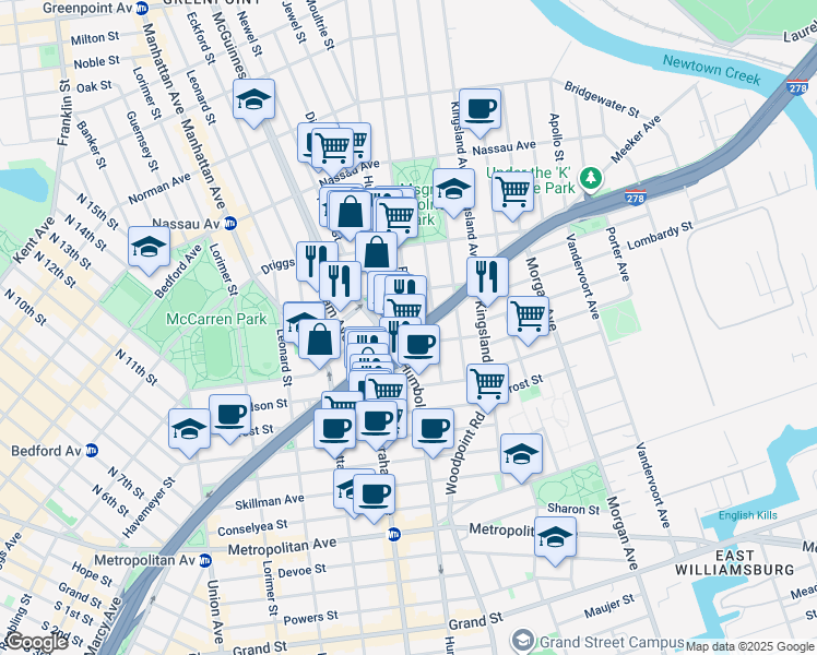 map of restaurants, bars, coffee shops, grocery stores, and more near in Brooklyn