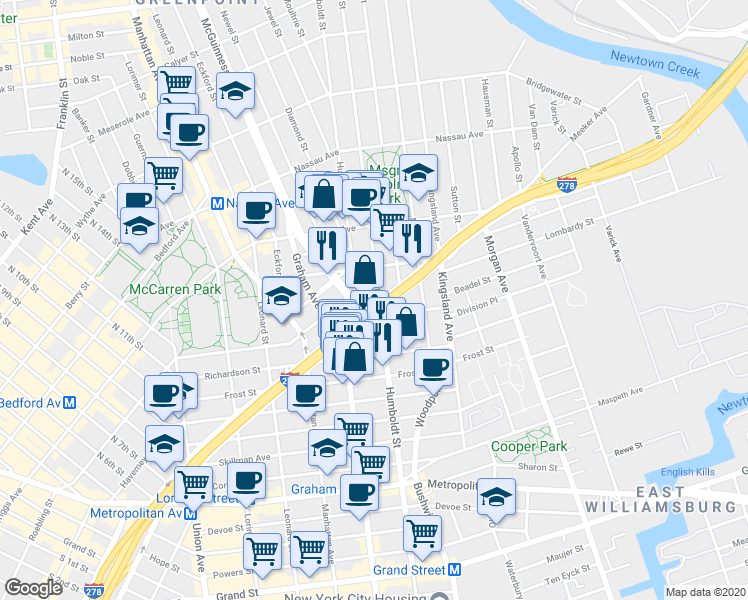 map of restaurants, bars, coffee shops, grocery stores, and more near in Brooklyn