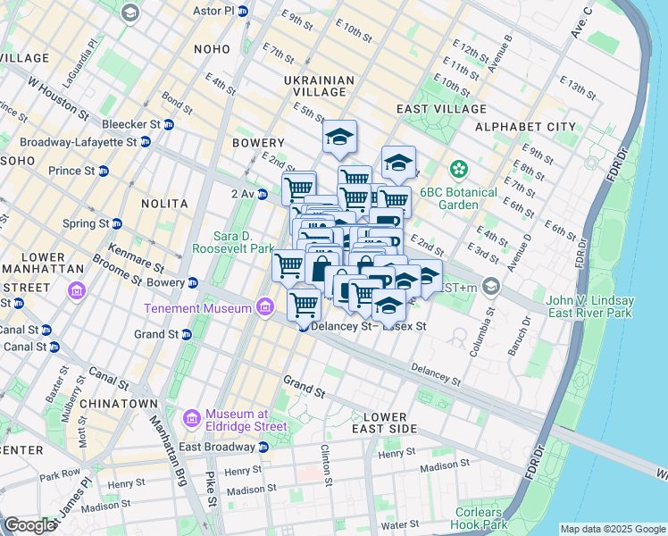 map of restaurants, bars, coffee shops, grocery stores, and more near 138 Stanton Street in New York