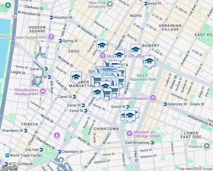 map of restaurants, bars, coffee shops, grocery stores, and more near in New York