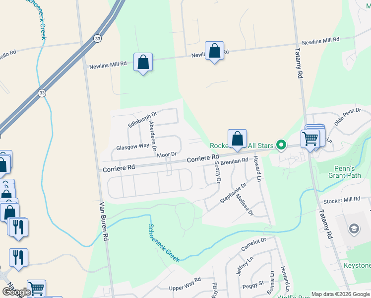 map of restaurants, bars, coffee shops, grocery stores, and more near 49 Moor Drive in Easton