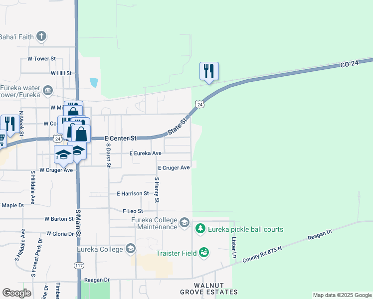 map of restaurants, bars, coffee shops, grocery stores, and more near 617 East Eureka Avenue in Eureka