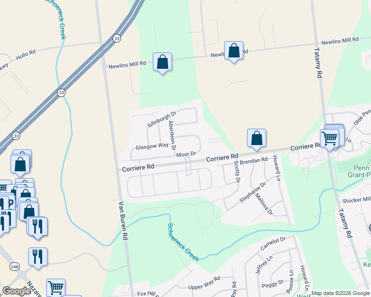 map of restaurants, bars, coffee shops, grocery stores, and more near 1 Highland Court in Easton