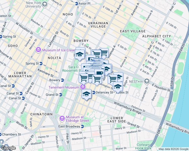 map of restaurants, bars, coffee shops, grocery stores, and more near in New York