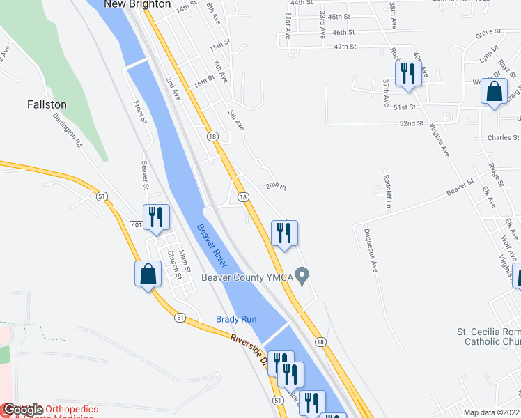 map of restaurants, bars, coffee shops, grocery stores, and more near 2020 3rd Avenue in New Brighton