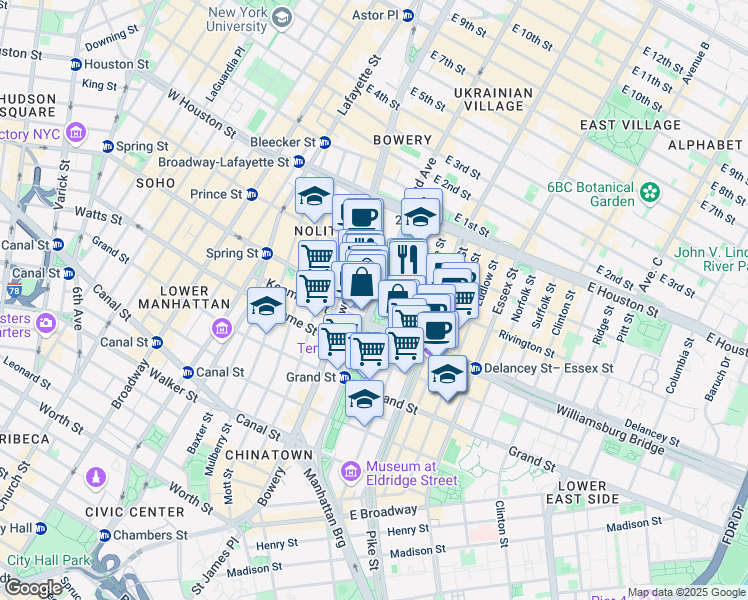 map of restaurants, bars, coffee shops, grocery stores, and more near 171a Chrystie Street in New York