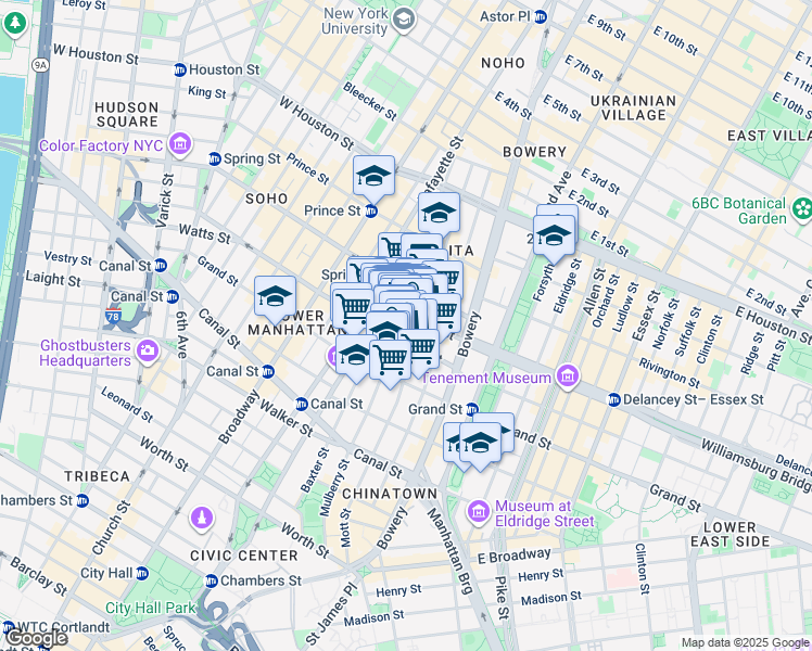 map of restaurants, bars, coffee shops, grocery stores, and more near in New York