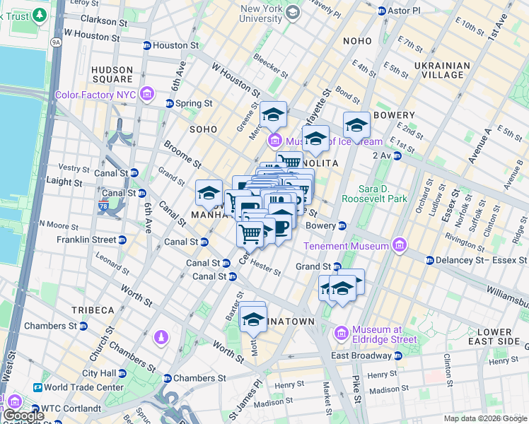 map of restaurants, bars, coffee shops, grocery stores, and more near in New York