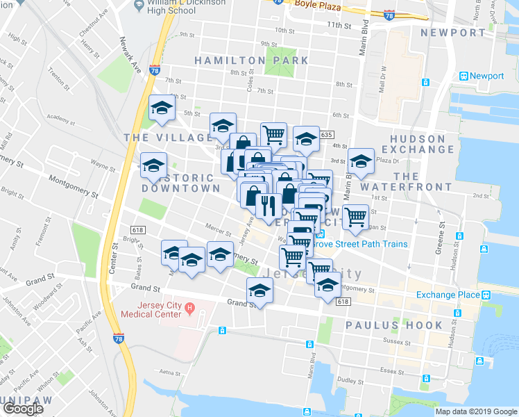 map of restaurants, bars, coffee shops, grocery stores, and more near 524 Jersey Avenue in Jersey City