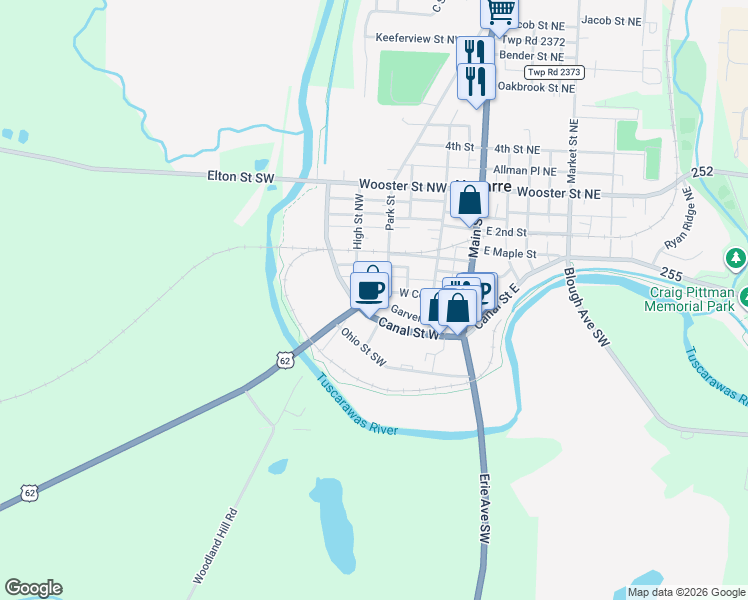 map of restaurants, bars, coffee shops, grocery stores, and more near in Navarre