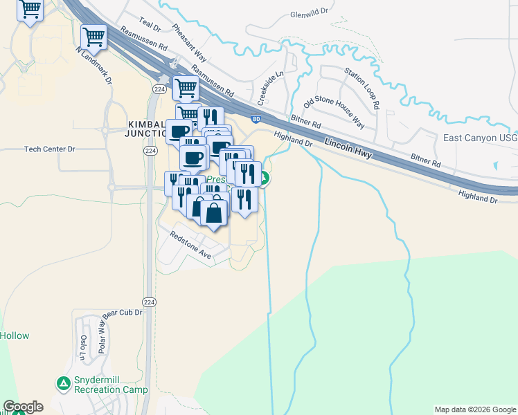 map of restaurants, bars, coffee shops, grocery stores, and more near in Snyderville