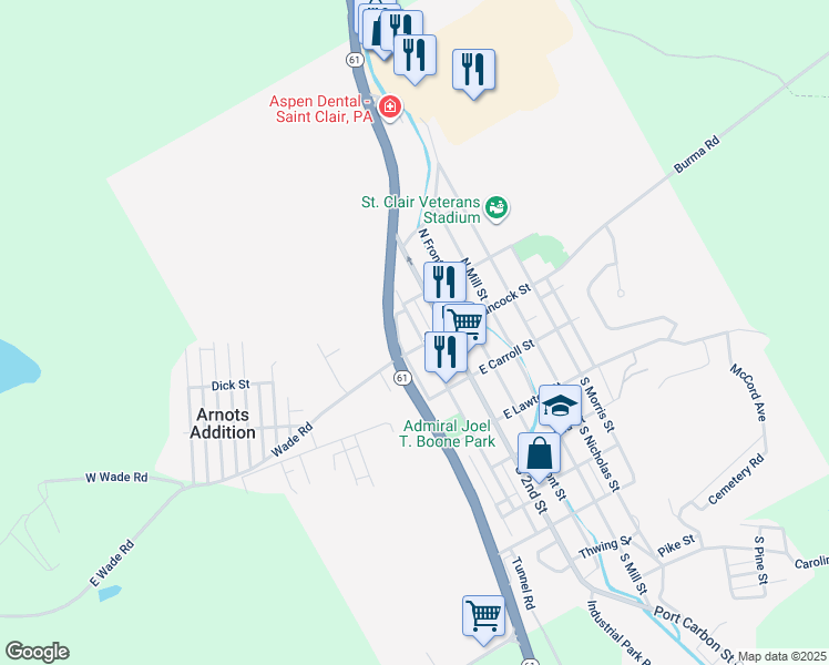 map of restaurants, bars, coffee shops, grocery stores, and more near 140 North 3rd Street in Saint Clair