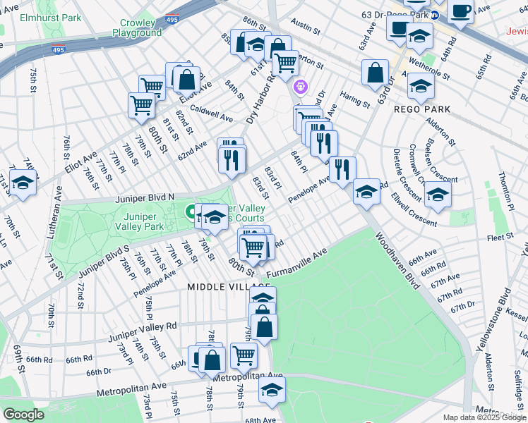 map of restaurants, bars, coffee shops, grocery stores, and more near in Queens