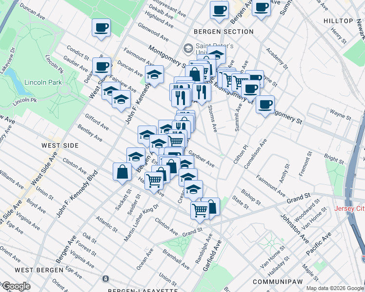 map of restaurants, bars, coffee shops, grocery stores, and more near 73 Gardner Avenue in Jersey City