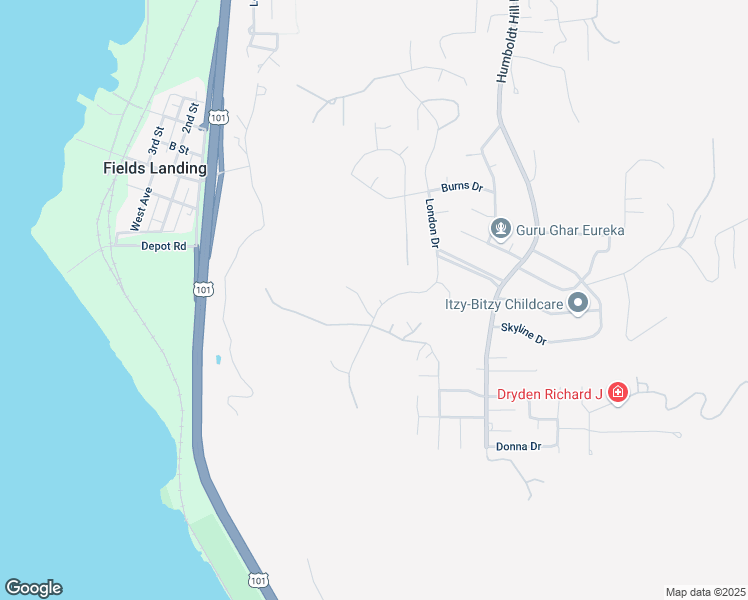map of restaurants, bars, coffee shops, grocery stores, and more near 7075 London Drive in Eureka