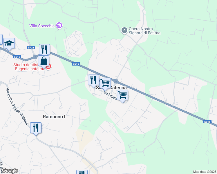 map of restaurants, bars, coffee shops, grocery stores, and more near 30 Via Bari in Santa Caterina