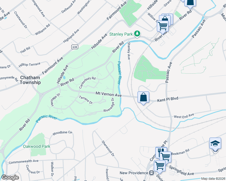 map of restaurants, bars, coffee shops, grocery stores, and more near 5 Lexington Court in Chatham Township