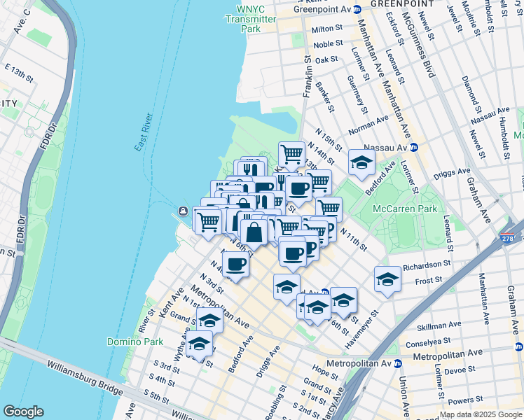 map of restaurants, bars, coffee shops, grocery stores, and more near in Brooklyn