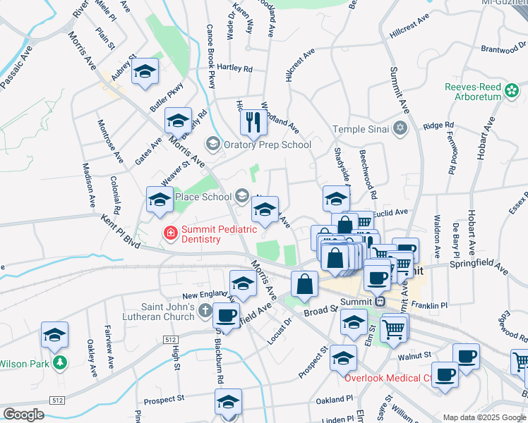 map of restaurants, bars, coffee shops, grocery stores, and more near 42 Norwood Avenue in Summit