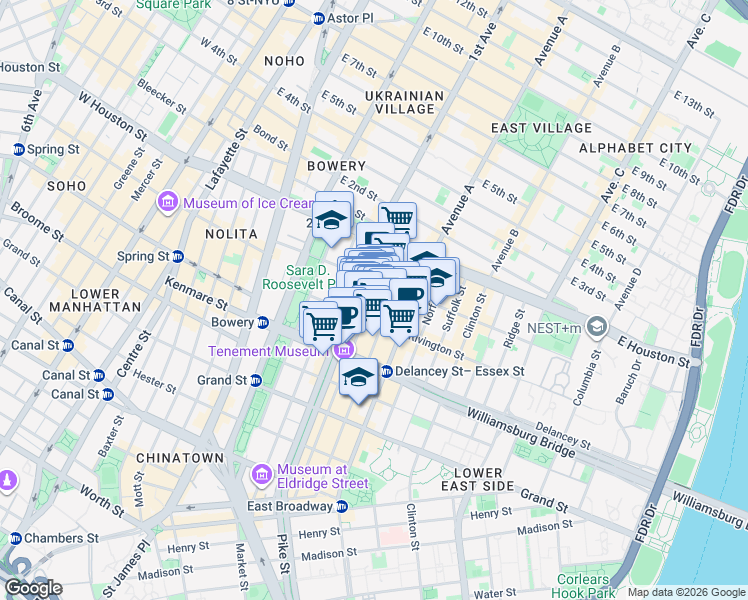 map of restaurants, bars, coffee shops, grocery stores, and more near in New York