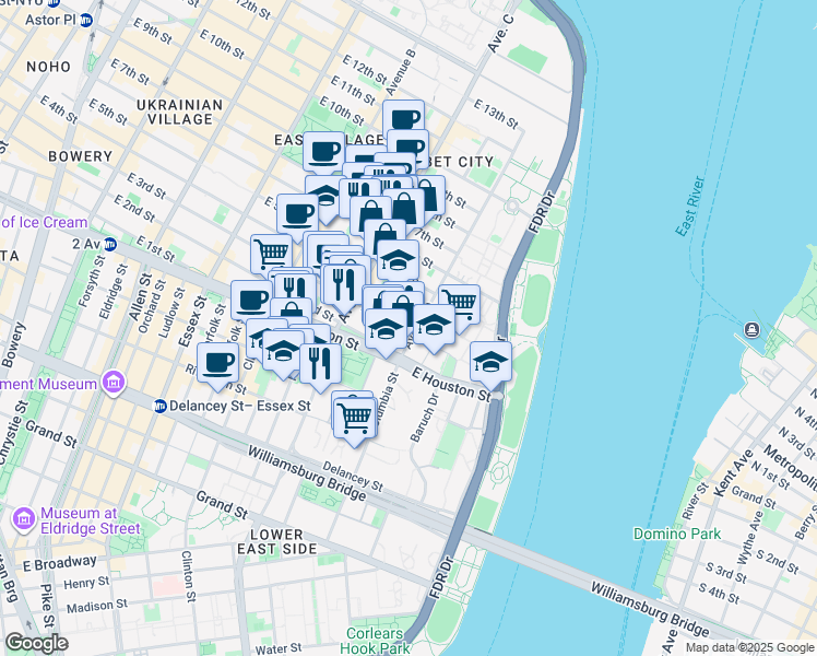map of restaurants, bars, coffee shops, grocery stores, and more near in New York