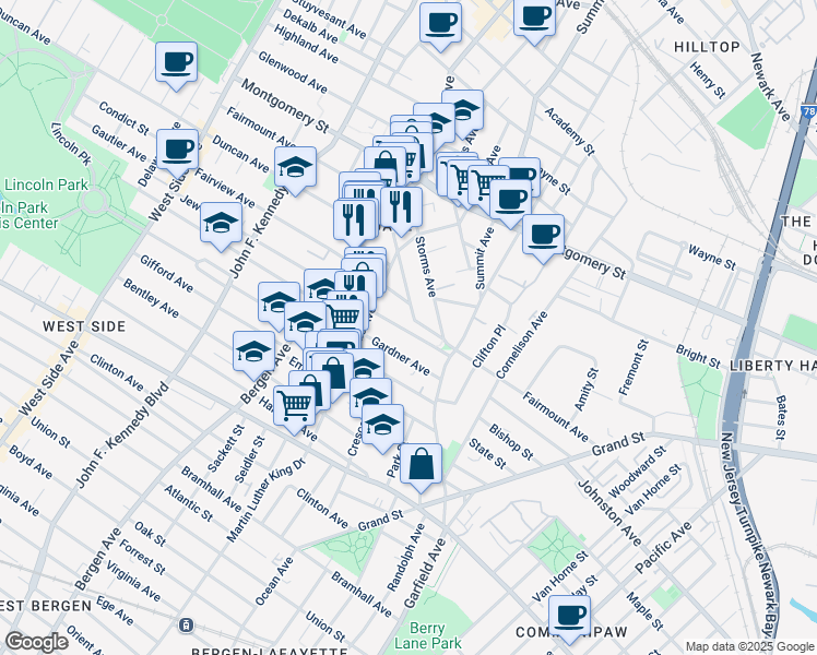 map of restaurants, bars, coffee shops, grocery stores, and more near 35 Jewett Avenue in Jersey City