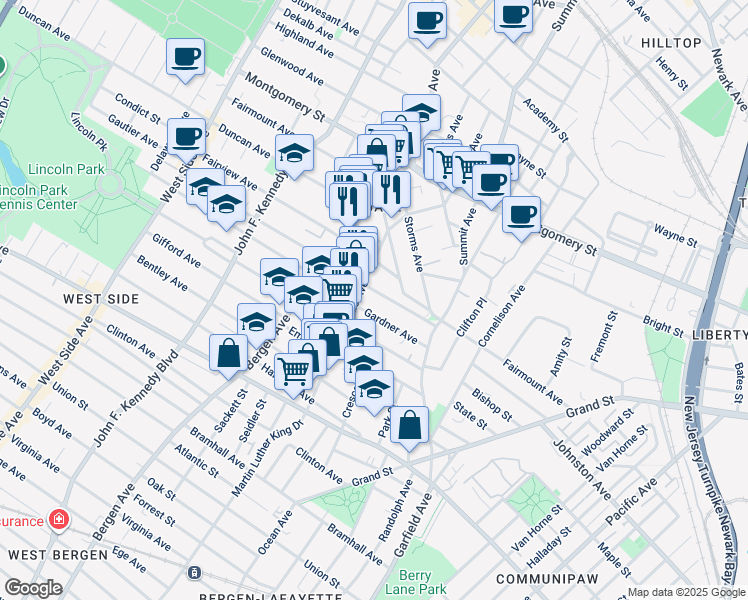 map of restaurants, bars, coffee shops, grocery stores, and more near 73 Gardner Avenue in Jersey City