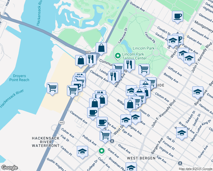 map of restaurants, bars, coffee shops, grocery stores, and more near 12 Miller Street in Jersey City