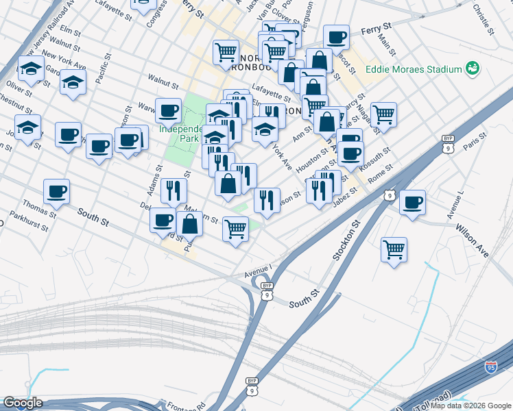 map of restaurants, bars, coffee shops, grocery stores, and more near 436 Chestnut Street in Newark
