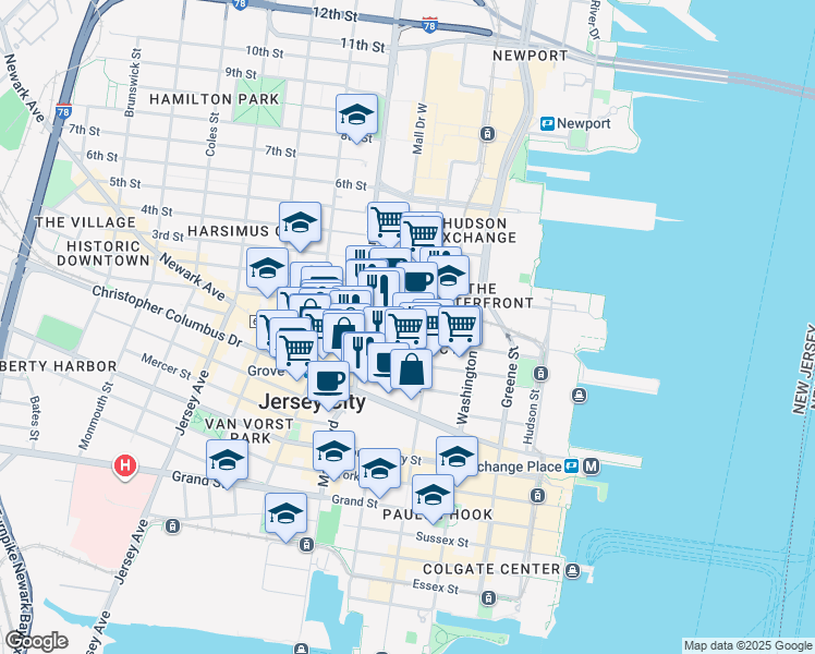 map of restaurants, bars, coffee shops, grocery stores, and more near 133 Morgan Street in Jersey City