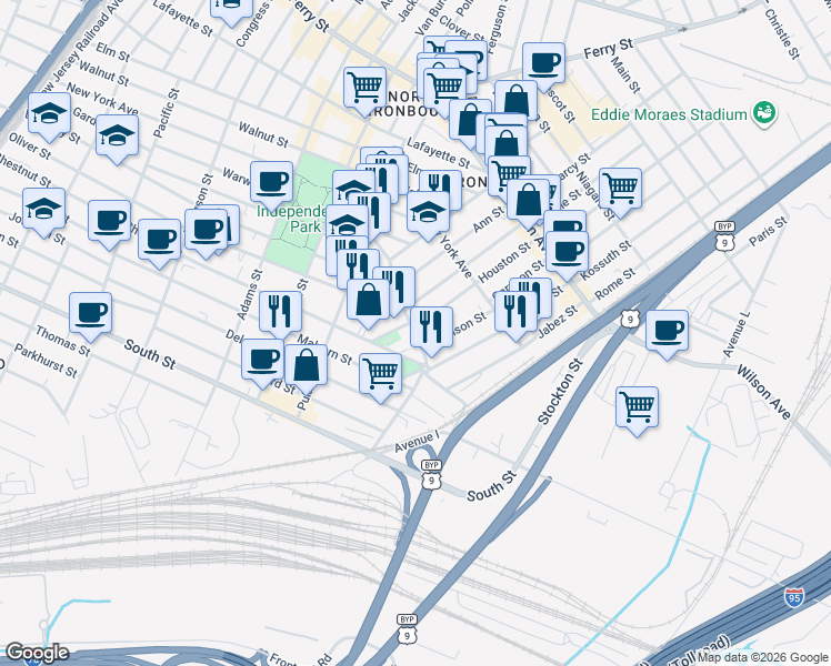 map of restaurants, bars, coffee shops, grocery stores, and more near 436 Chestnut Street in Newark
