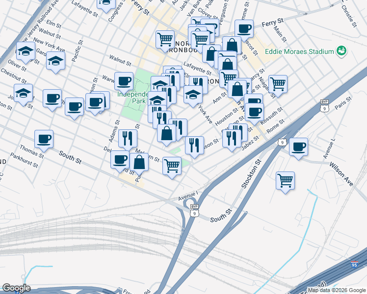map of restaurants, bars, coffee shops, grocery stores, and more near 436 Chestnut Street in Newark