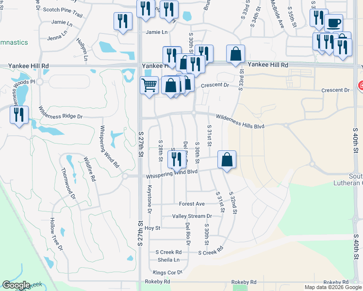 map of restaurants, bars, coffee shops, grocery stores, and more near 9102 South 29th Street in Lincoln