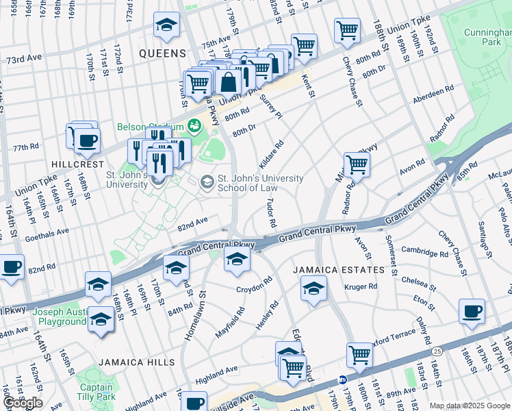 map of restaurants, bars, coffee shops, grocery stores, and more near 178-11 Edgerton Road in Queens