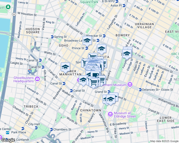 map of restaurants, bars, coffee shops, grocery stores, and more near in New York