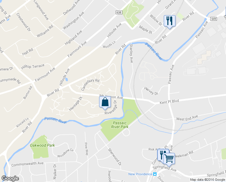 map of restaurants, bars, coffee shops, grocery stores, and more near 24 Lexington Court in Chatham Township