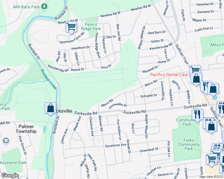 map of restaurants, bars, coffee shops, grocery stores, and more near 103 Winding Road in Easton