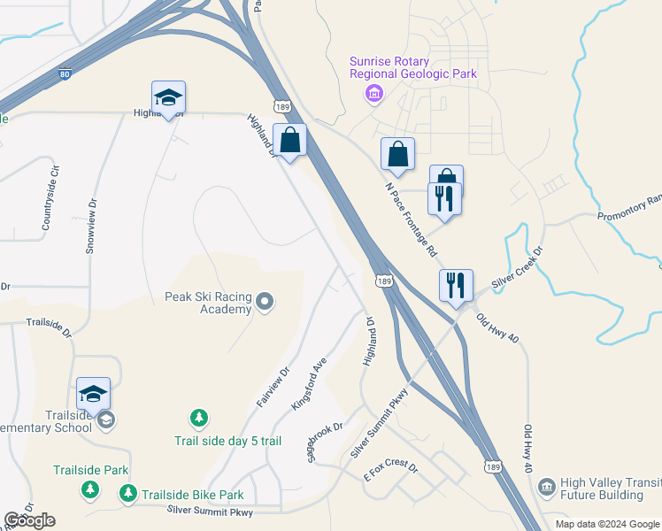 map of restaurants, bars, coffee shops, grocery stores, and more near 6189 Fairview Drive in Park City