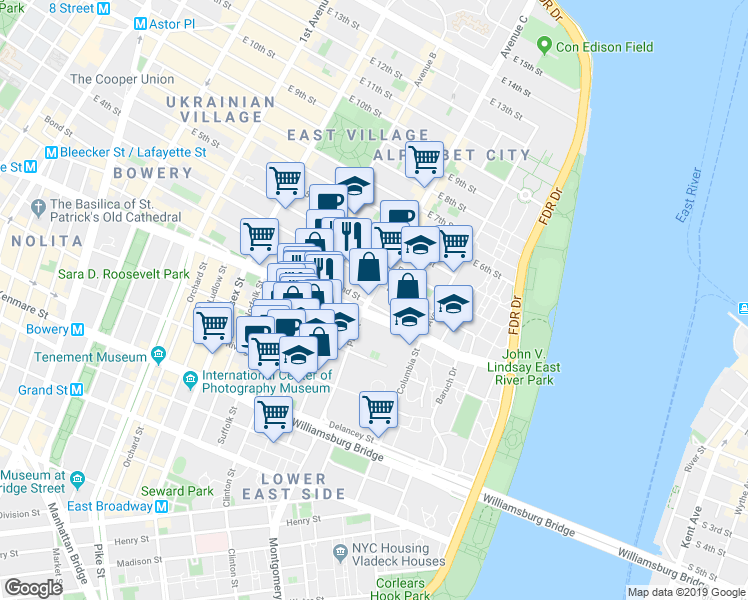 map of restaurants, bars, coffee shops, grocery stores, and more near in New York