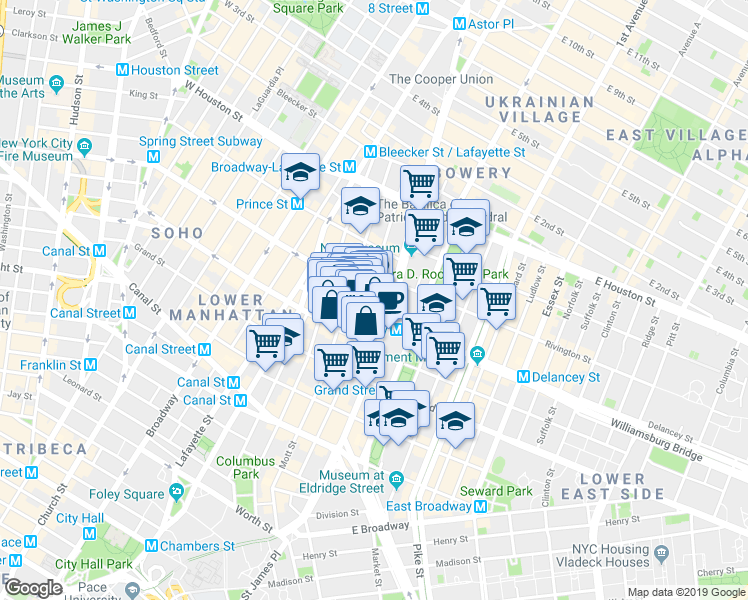 map of restaurants, bars, coffee shops, grocery stores, and more near 146 Elizabeth Street in New York
