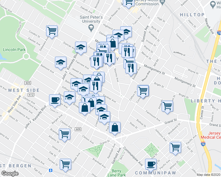 map of restaurants, bars, coffee shops, grocery stores, and more near 35 Jewett Avenue in Jersey City