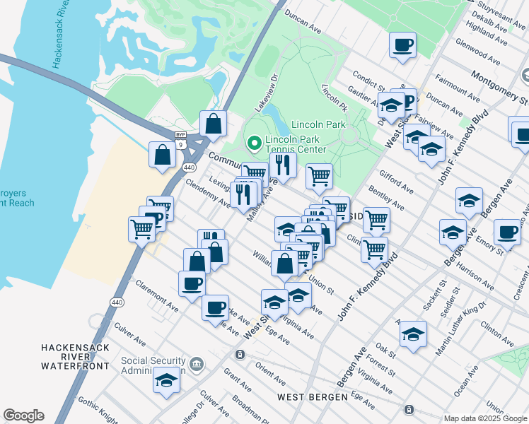 map of restaurants, bars, coffee shops, grocery stores, and more near 238 Clendenny Avenue in Jersey City