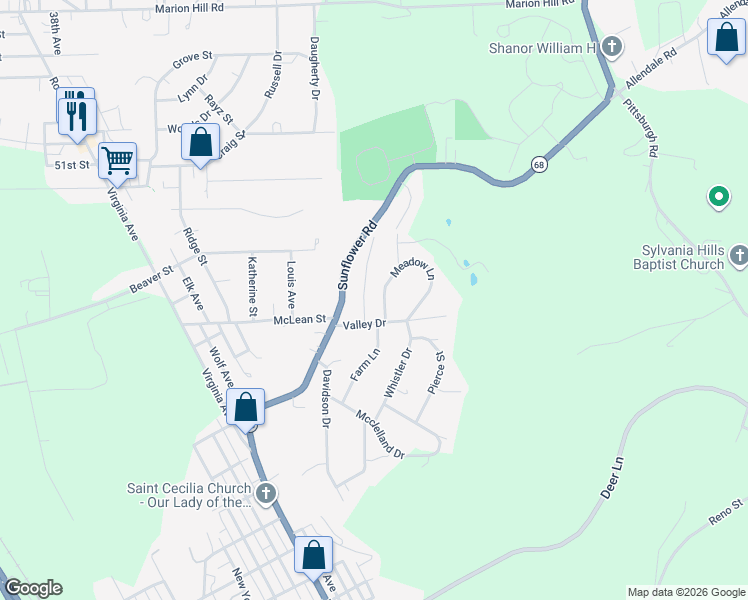 map of restaurants, bars, coffee shops, grocery stores, and more near 310 Valley Drive in Rochester