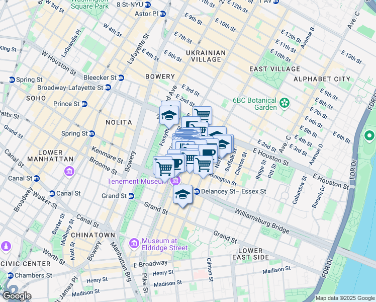 map of restaurants, bars, coffee shops, grocery stores, and more near in New York
